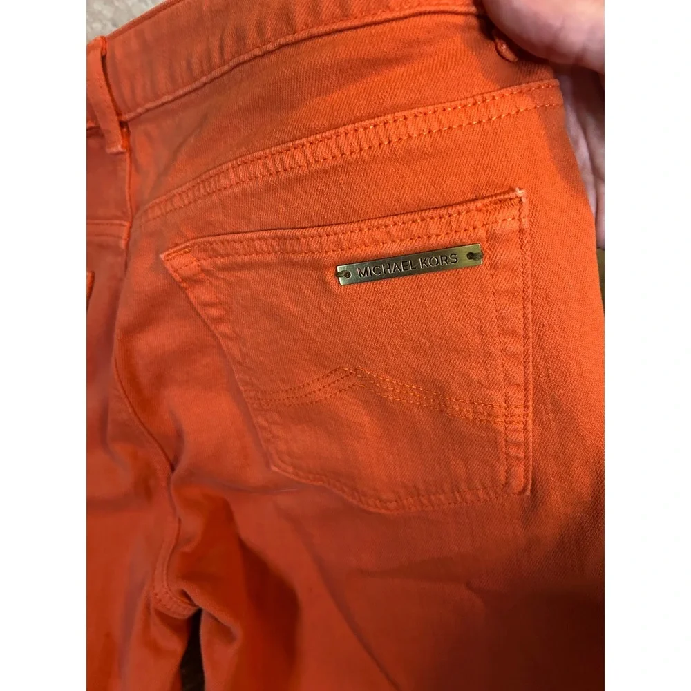 Michael Kors Pants Women 8 Orange Persimmon Stretch Cotton Slim Straight